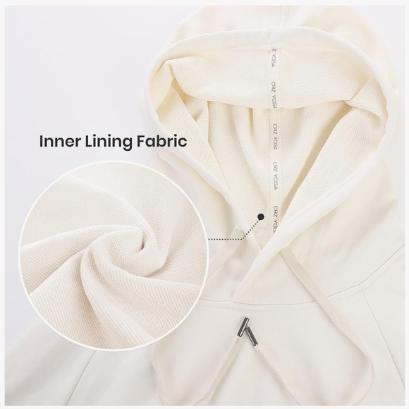 NWT CRZ Yoga White Cream Crop Hoodie Size M Medium - Picture 5 of 10